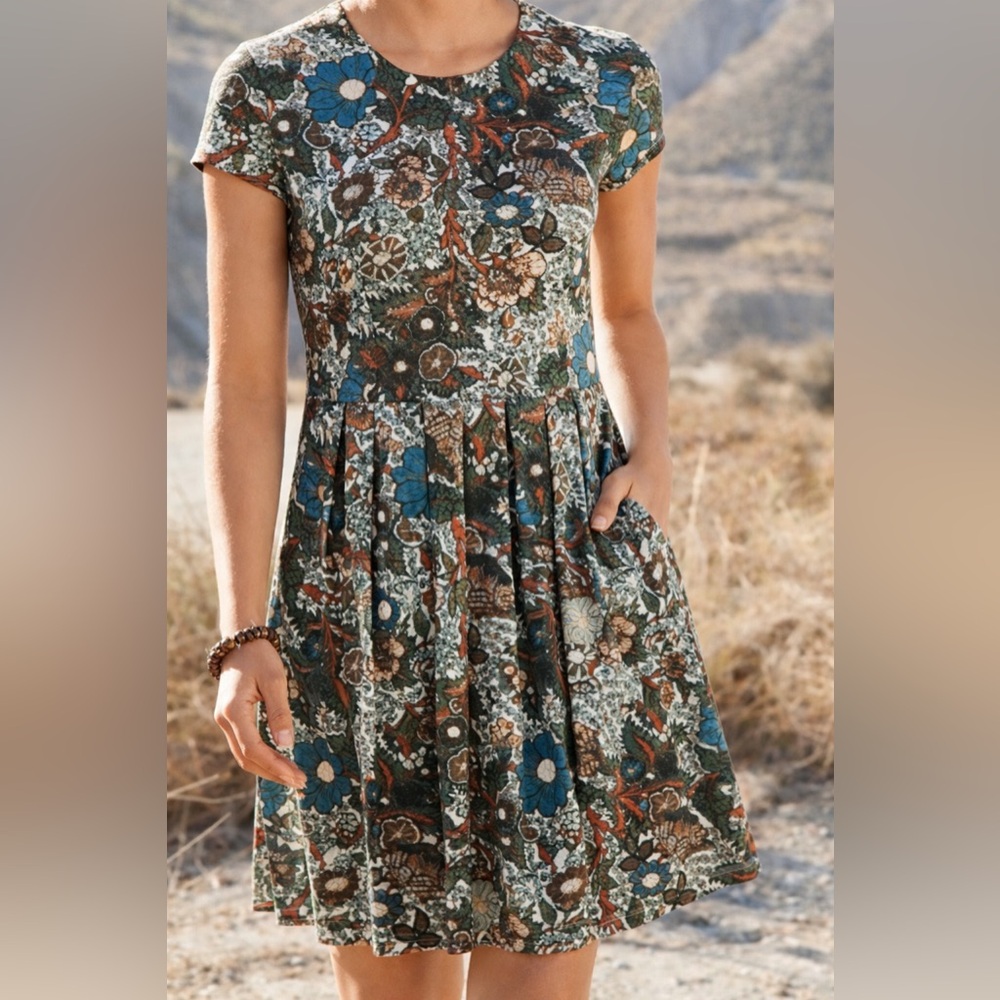 Peruvian Connection Wanderlust Floral Fit Flare Dress Pockets Med Boho Chic M - Picture 2 of 12